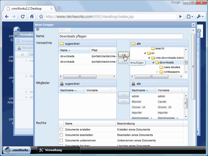 You give the new group a name and select the directories, the new group will provide rights for.