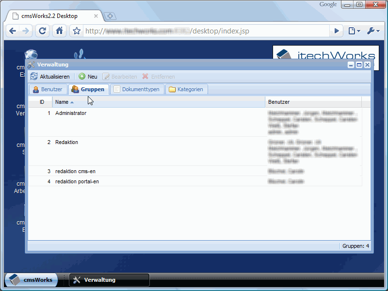 Access rights are group in named groups of rights. With just one mouse click a new group will be created.
