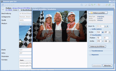 Everyday image editing (resize, cropping, topple/turn and optimize) can be done within the internal image viewer.